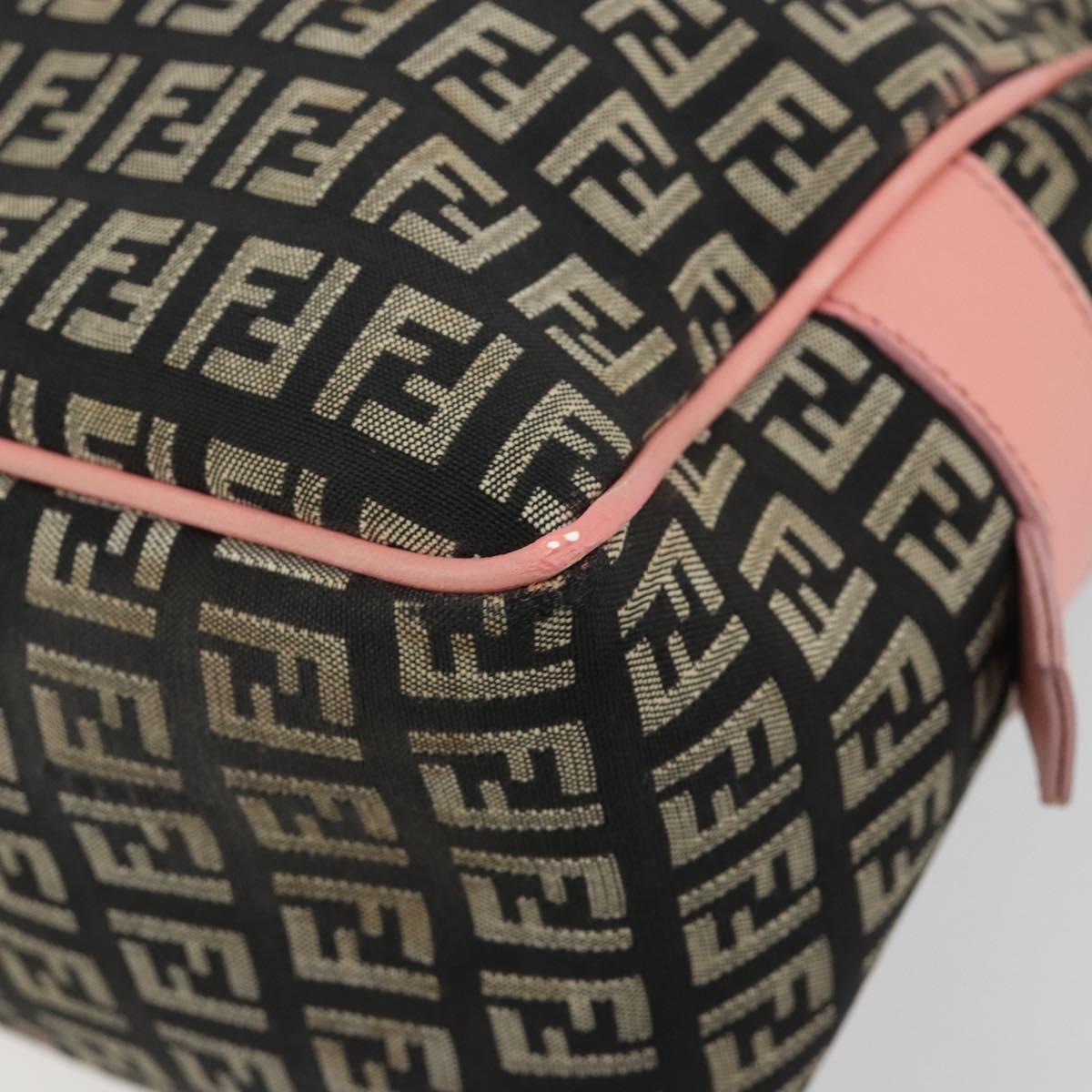 FENDI Zucchino Canvas Hand Bag Black Brown Auth am11787
