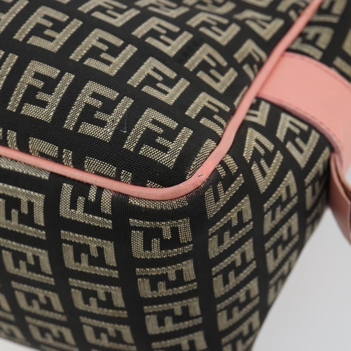 FENDI Zucchino Canvas Hand Bag Black Brown Auth am11787