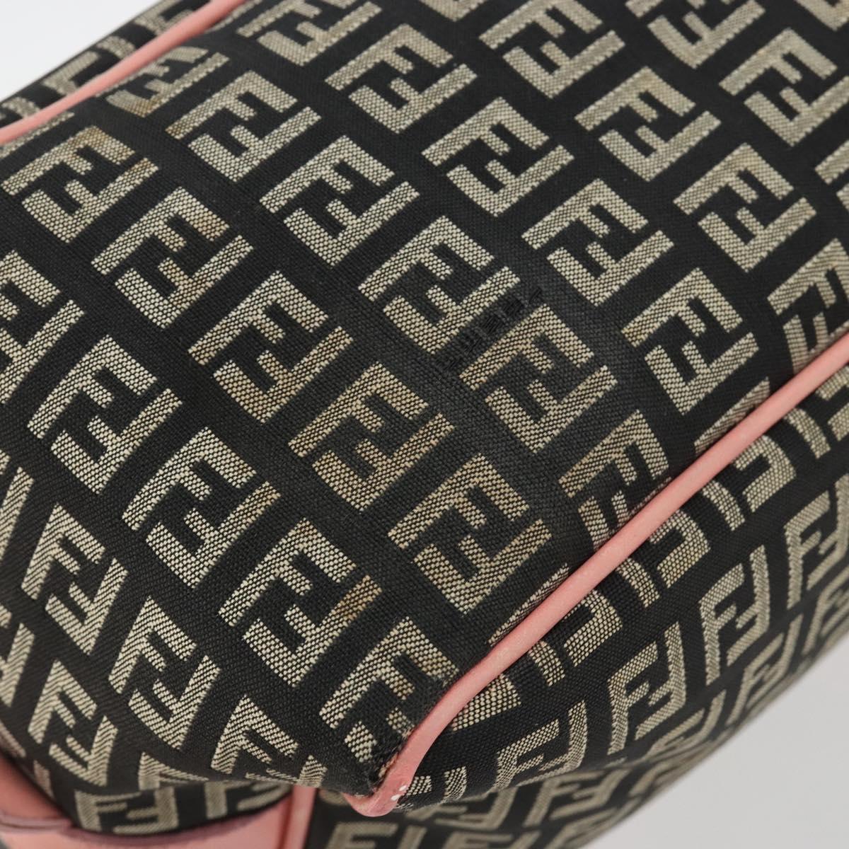 FENDI Zucchino Canvas Hand Bag Black Brown Auth am11787