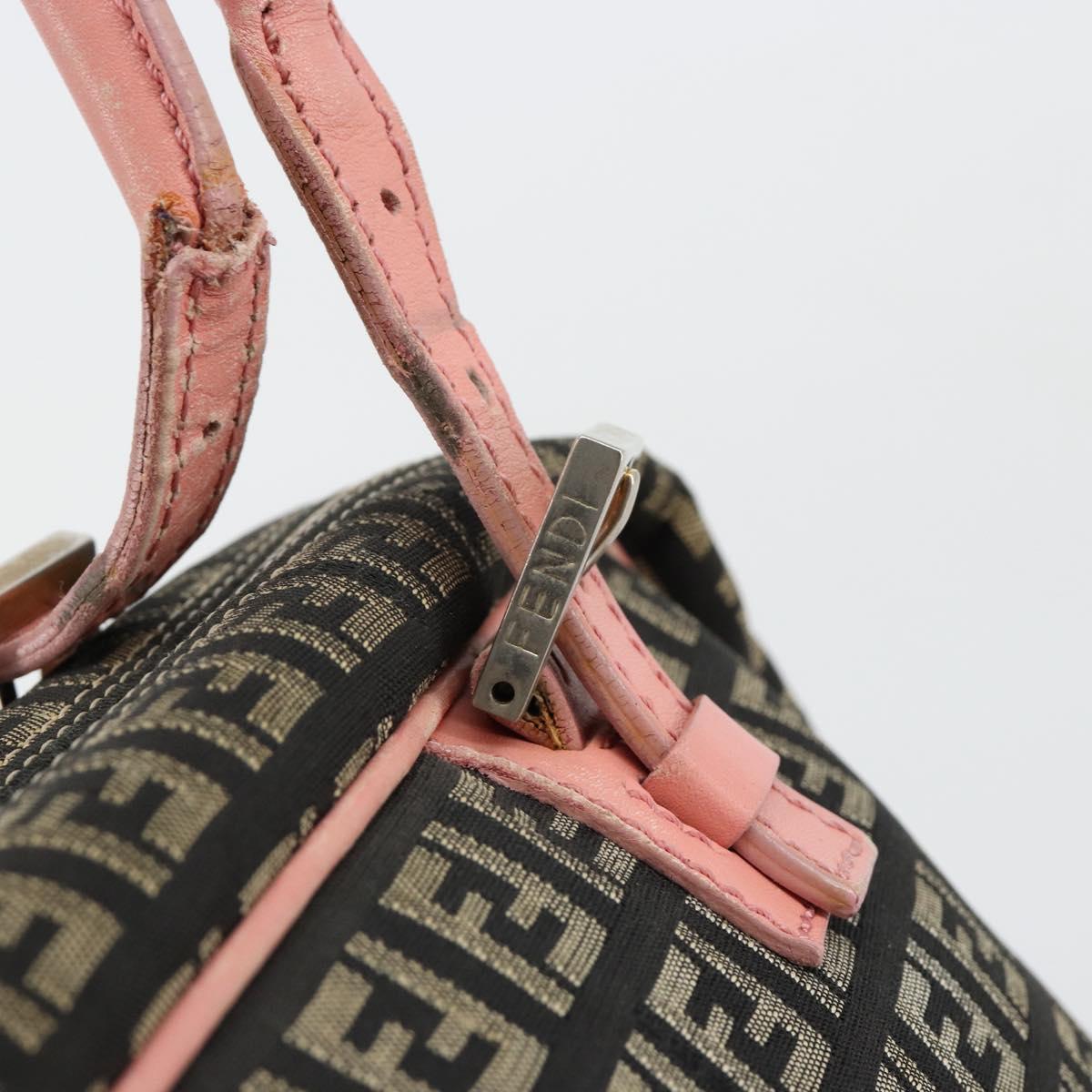 FENDI Zucchino Canvas Hand Bag Black Brown Auth am11787