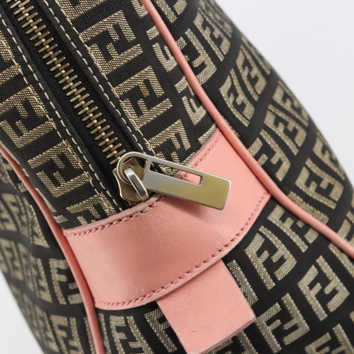 FENDI Zucchino Canvas Hand Bag Black Brown Auth am11787