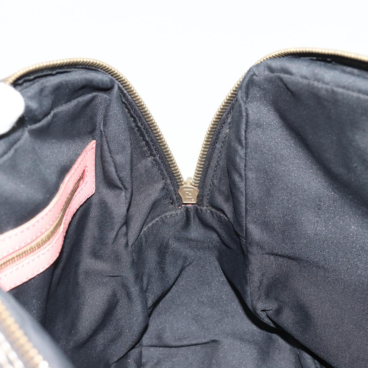 FENDI Zucchino Canvas Hand Bag Black Brown Auth am11787