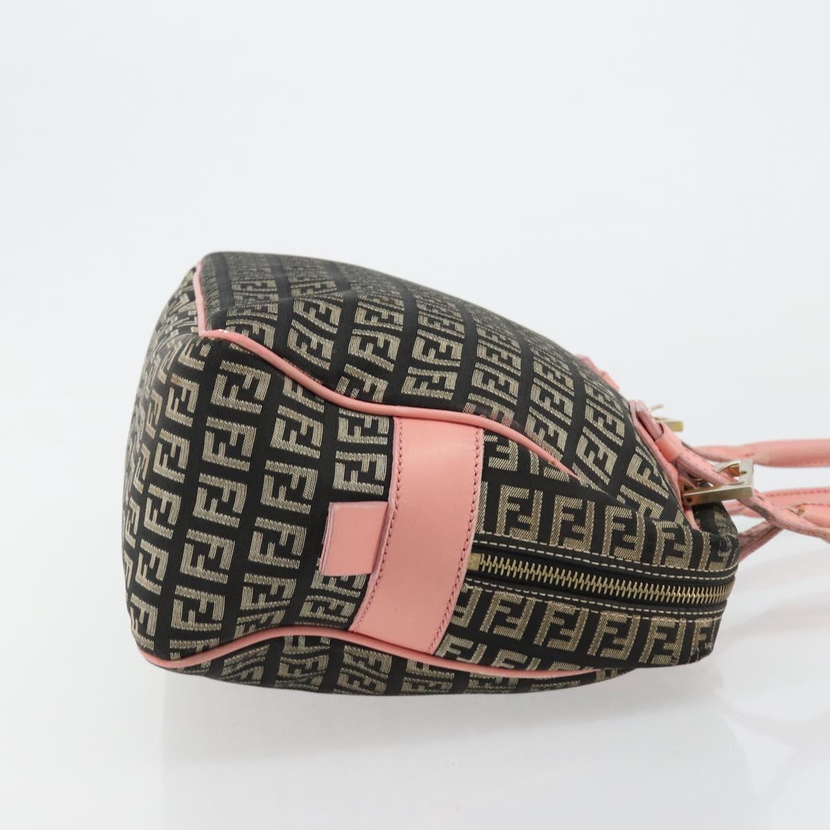 FENDI Zucchino Canvas Hand Bag Black Brown Auth am11787
