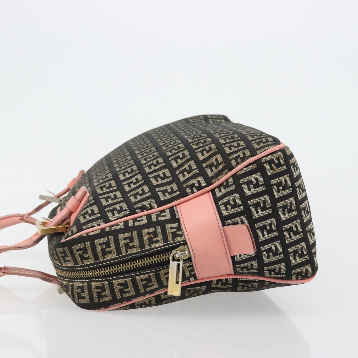 FENDI Zucchino Canvas Hand Bag Black Brown Auth am11787