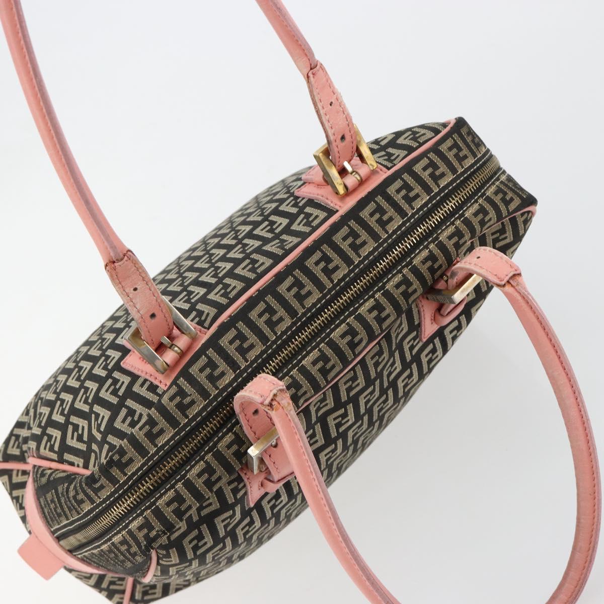 FENDI Zucchino Canvas Hand Bag Black Brown Auth am11787
