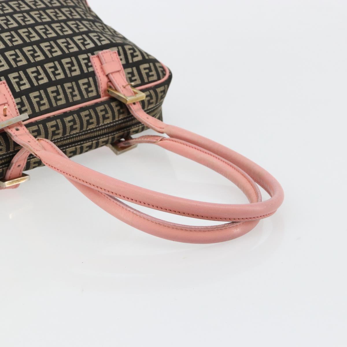 FENDI Zucchino Canvas Hand Bag Black Brown Auth am11787
