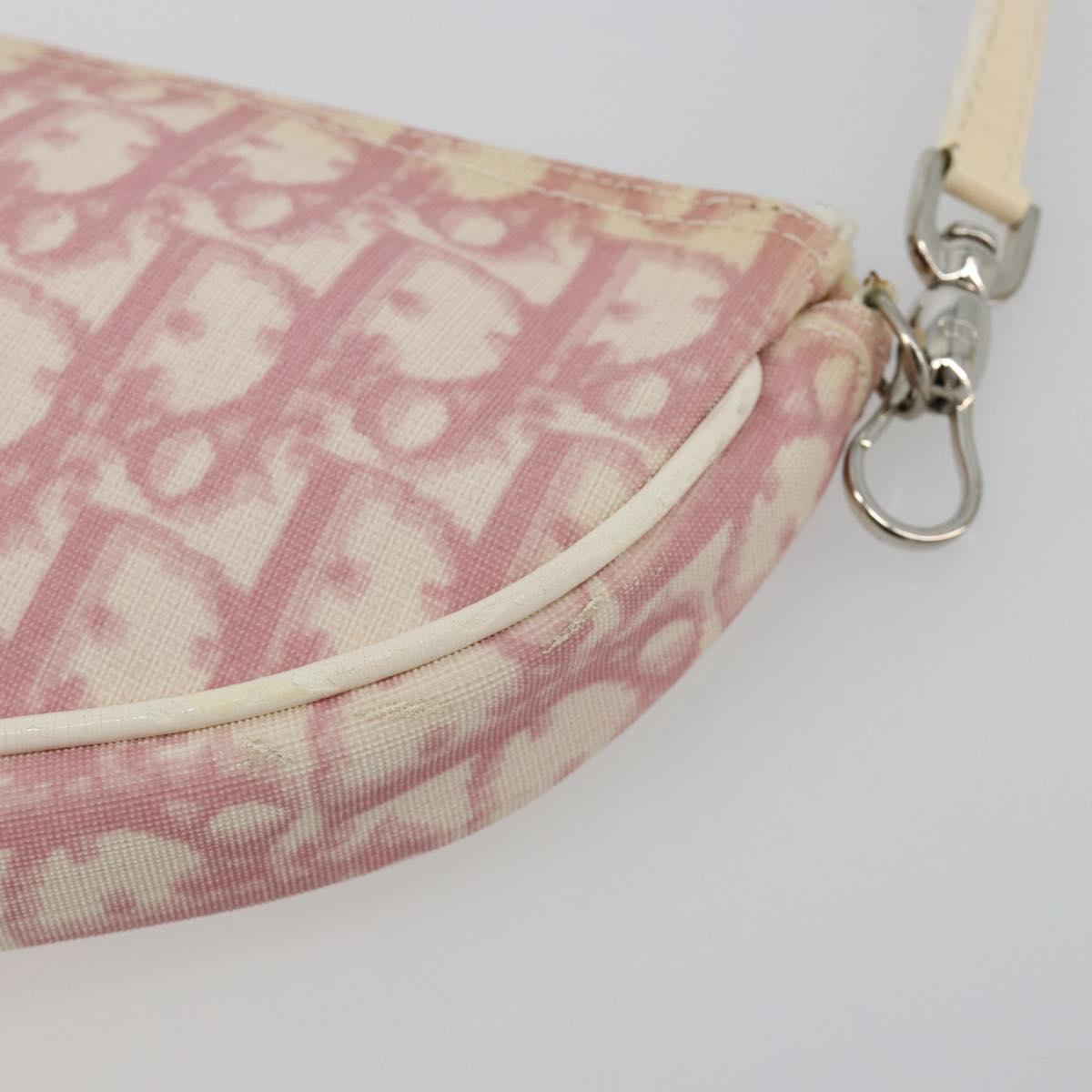 Christian Dior Trotter Canvas Saddle Pouch PVC Pink Silver Auth am11788A