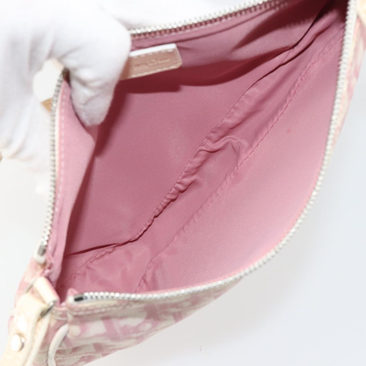 Christian Dior Trotter Canvas Saddle Pouch PVC Pink Silver Auth am11788A
