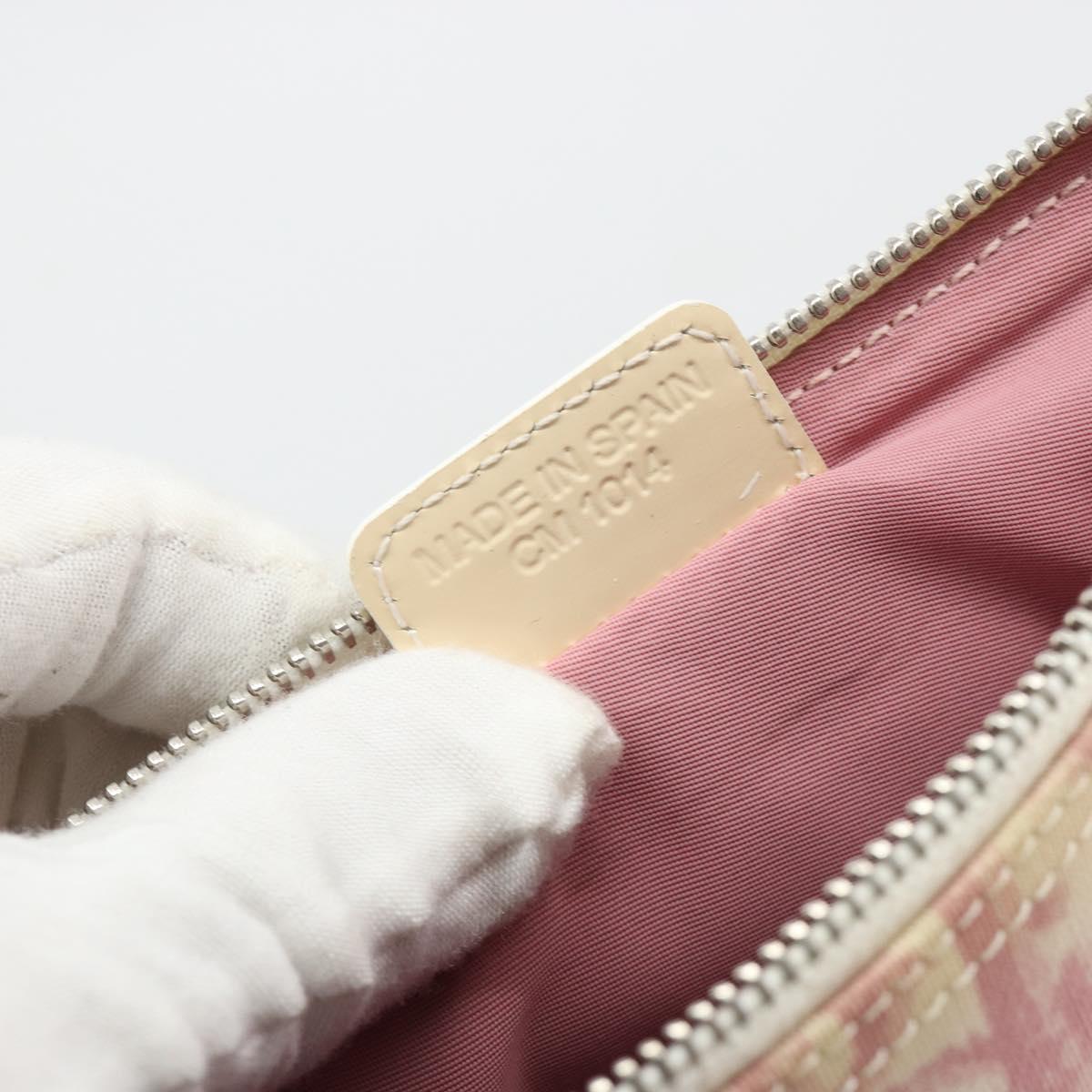 Christian Dior Trotter Canvas Saddle Pouch PVC Pink Silver Auth am11788A