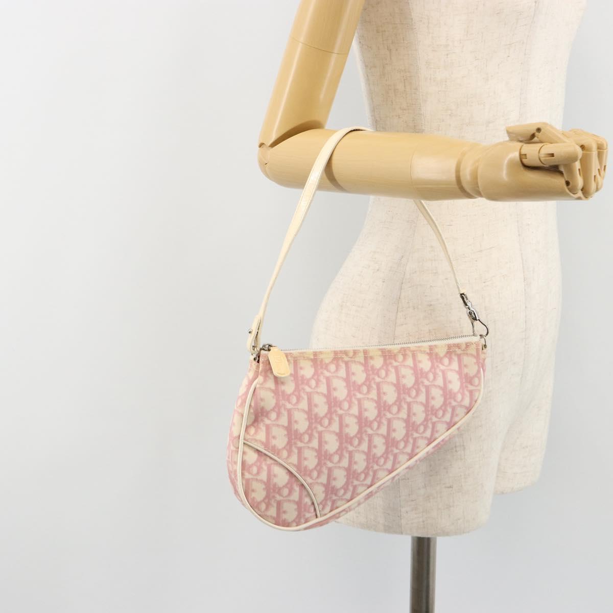 Christian Dior Trotter Canvas Saddle Pouch PVC Pink Silver Auth am11788A