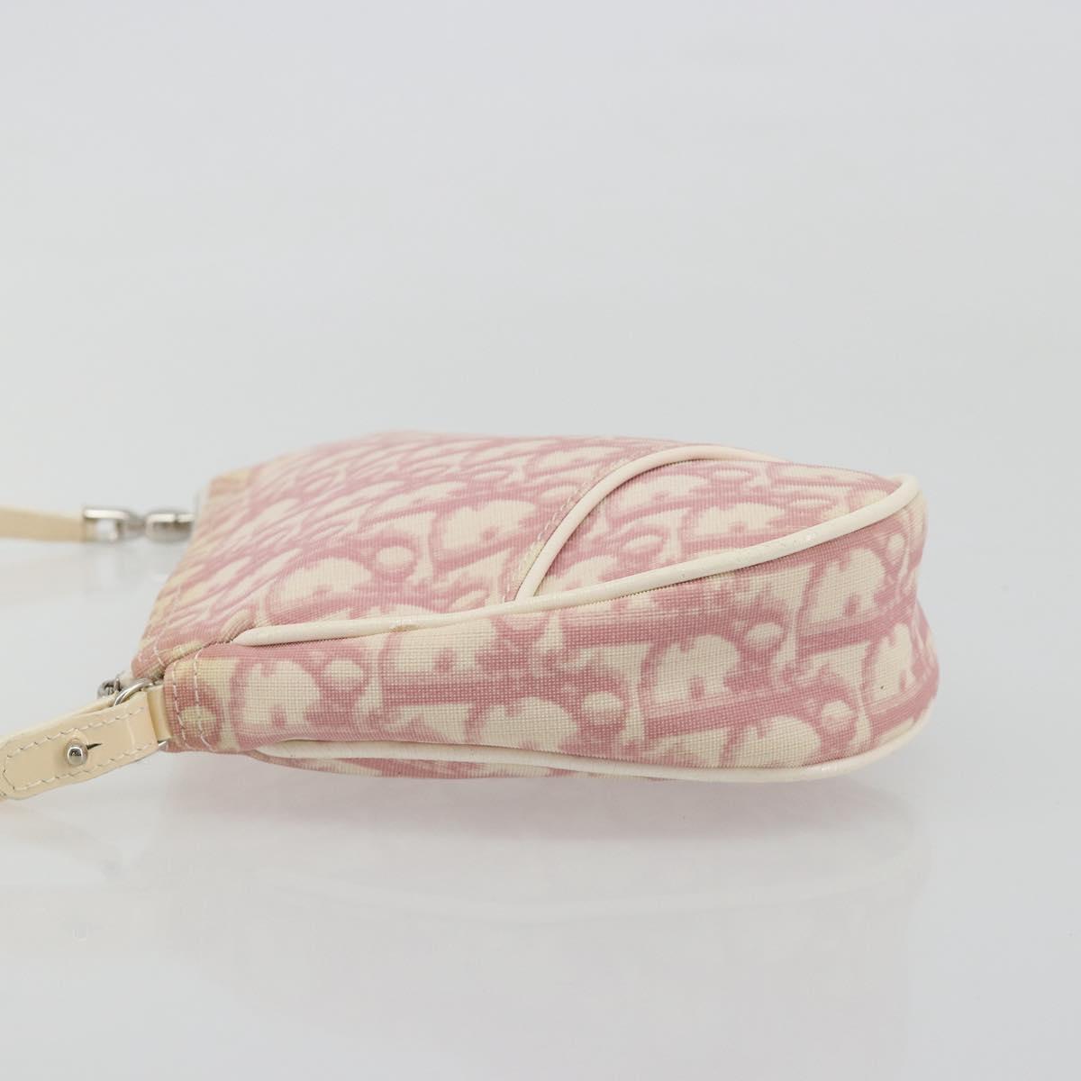 Christian Dior Trotter Canvas Saddle Pouch PVC Pink Silver Auth am11788A