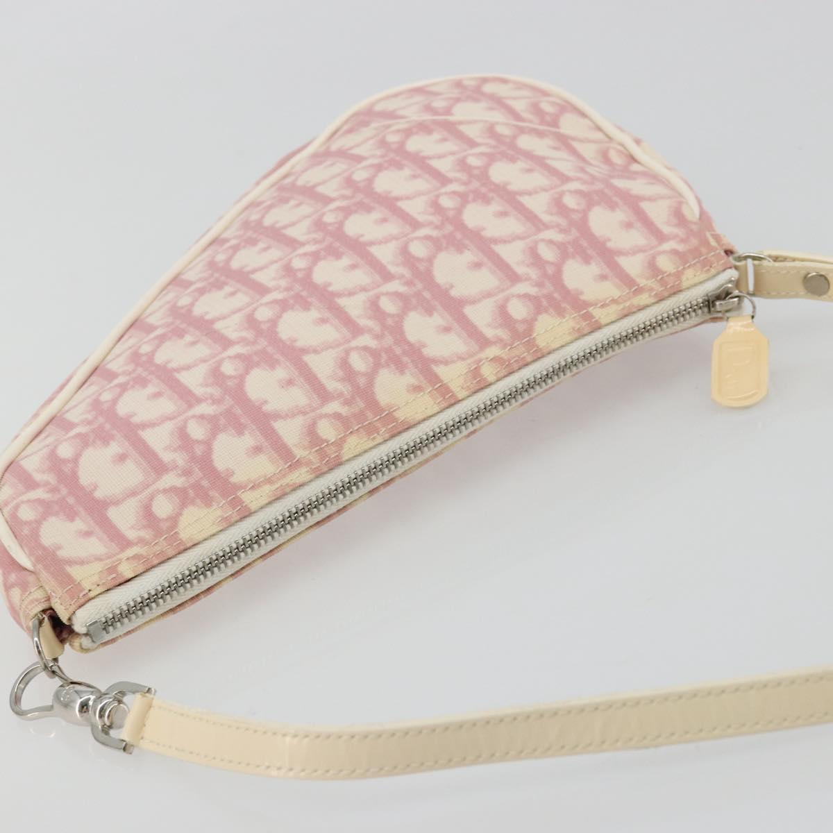Christian Dior Trotter Canvas Saddle Pouch PVC Pink Silver Auth am11788A
