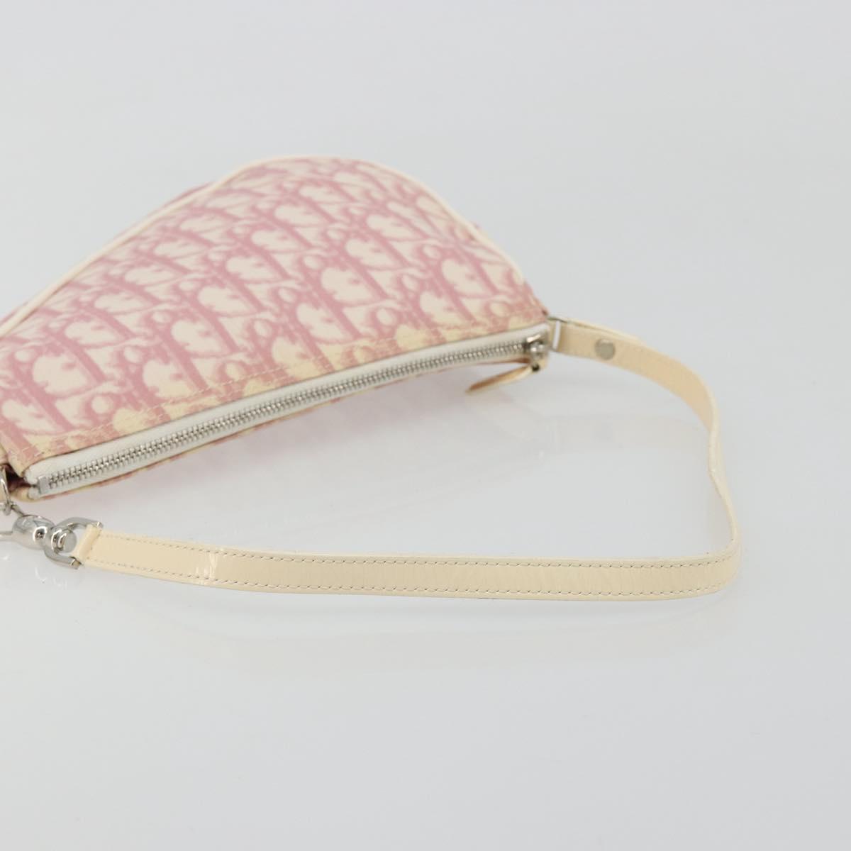 Christian Dior Trotter Canvas Saddle Pouch PVC Pink Silver Auth am11788A