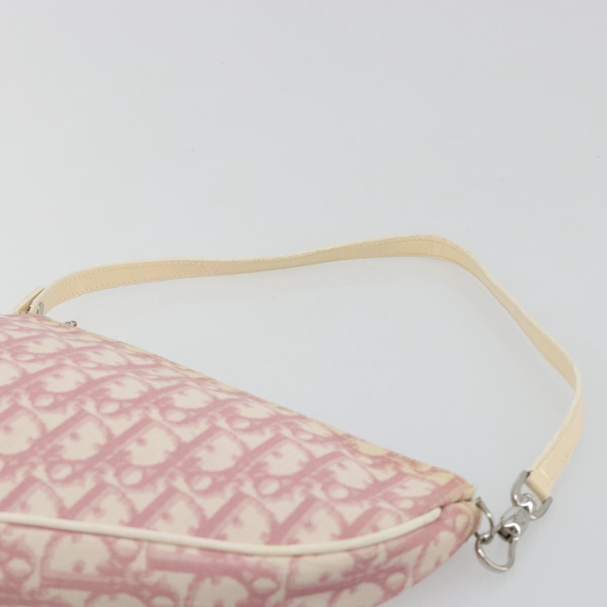 Christian Dior Trotter Canvas Saddle Pouch PVC Pink Silver Auth am11788A