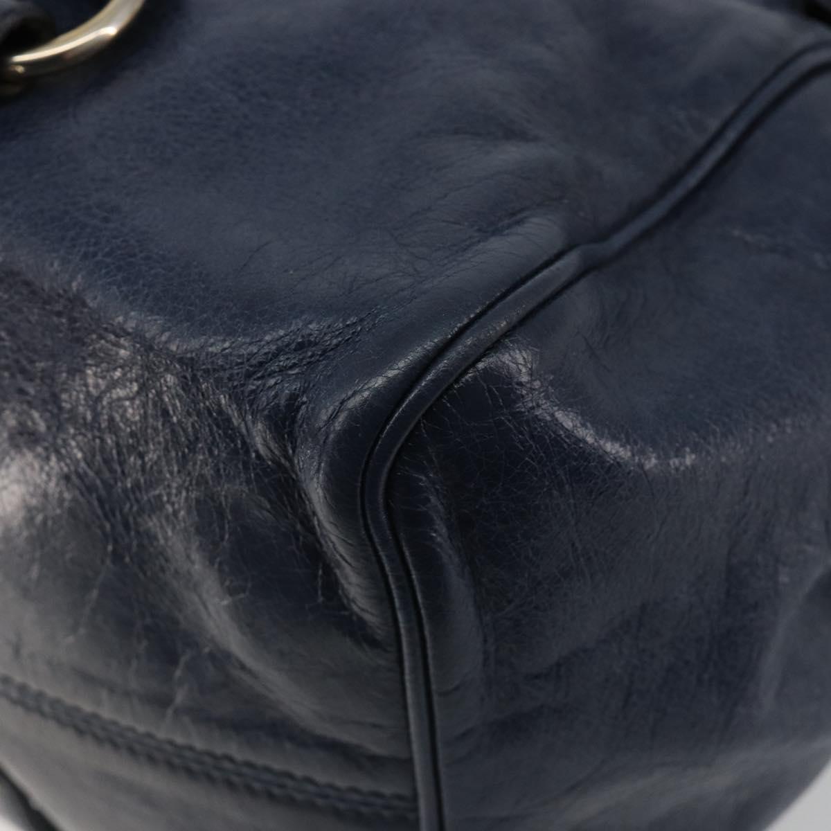 Miu Miu Side Ribbon Hand Bag Leather 2way Navy Gold Auth am11789A