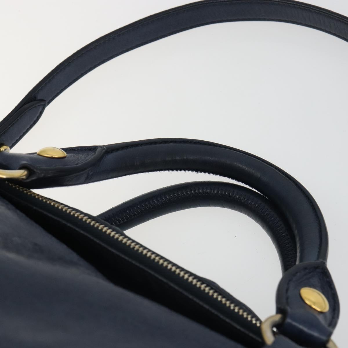 Miu Miu Side Ribbon Hand Bag Leather 2way Navy Gold Auth am11789A