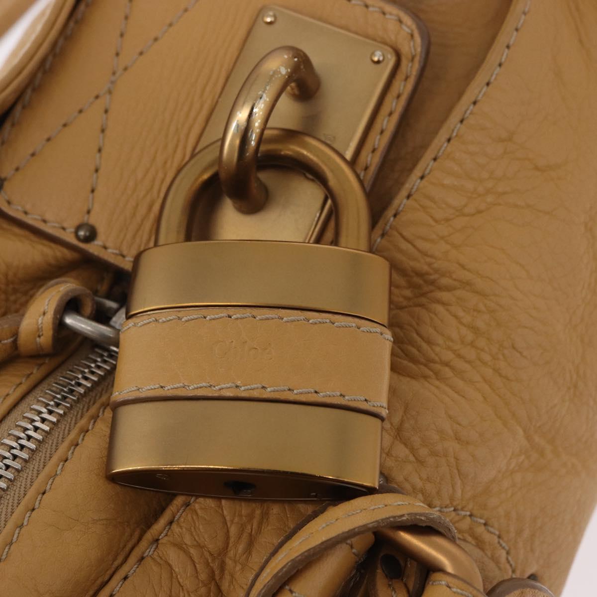 Chloe Paddington Hand Bag Leather Beige Gold Silver Auth am11792V