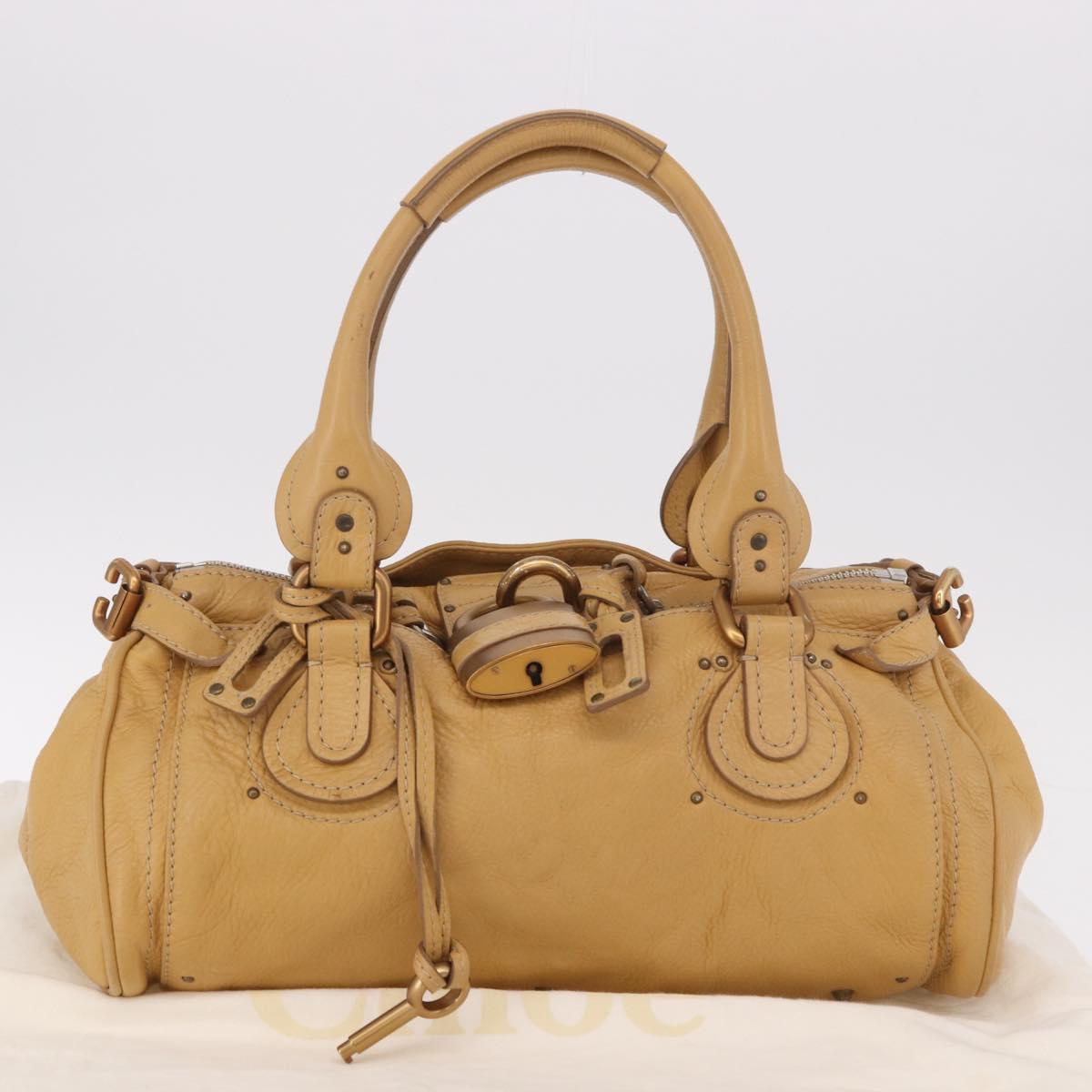 Chloe Paddington Hand Bag Leather Beige Gold Silver Auth am11792V