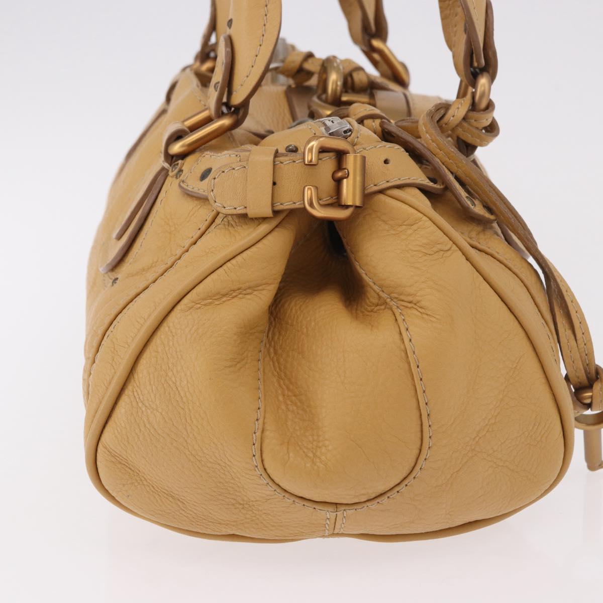 Chloe Paddington Hand Bag Leather Beige Gold Silver Auth am11792V
