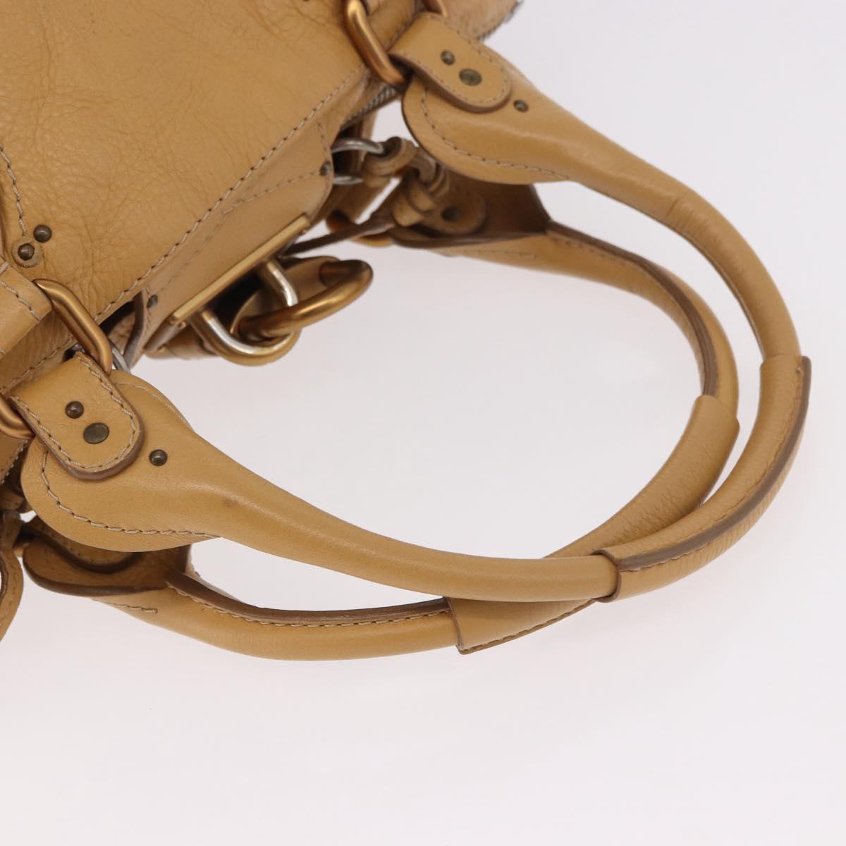 Chloe Paddington Hand Bag Leather Beige Gold Silver Auth am11792V