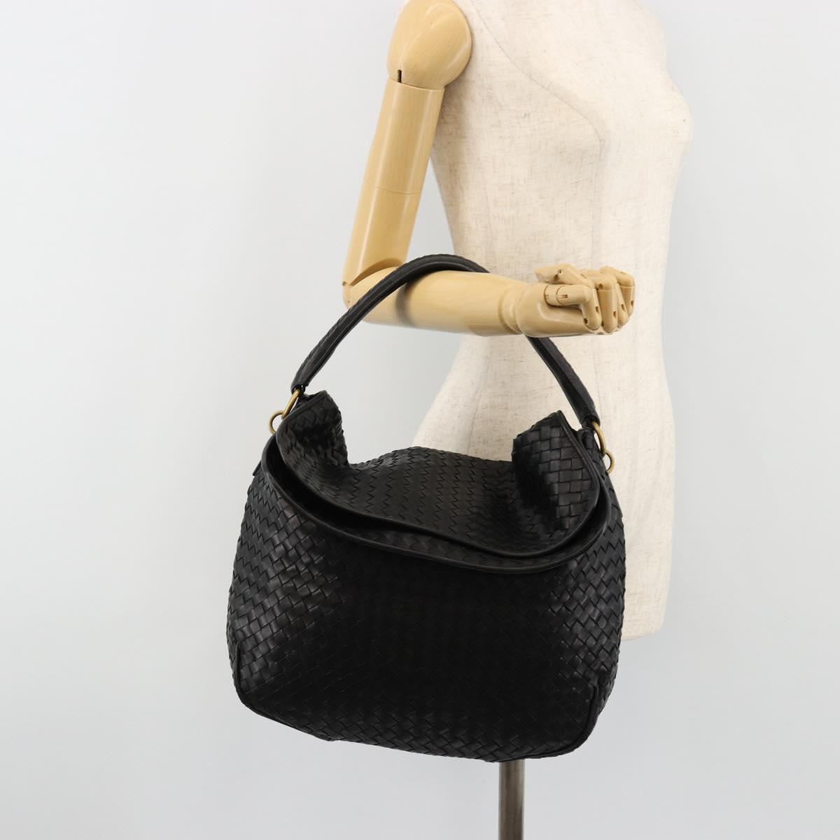 BOTTEGAVENETA INTRECCIATO Shoulder Bag Leather Black 174741 Auth am11794SM
