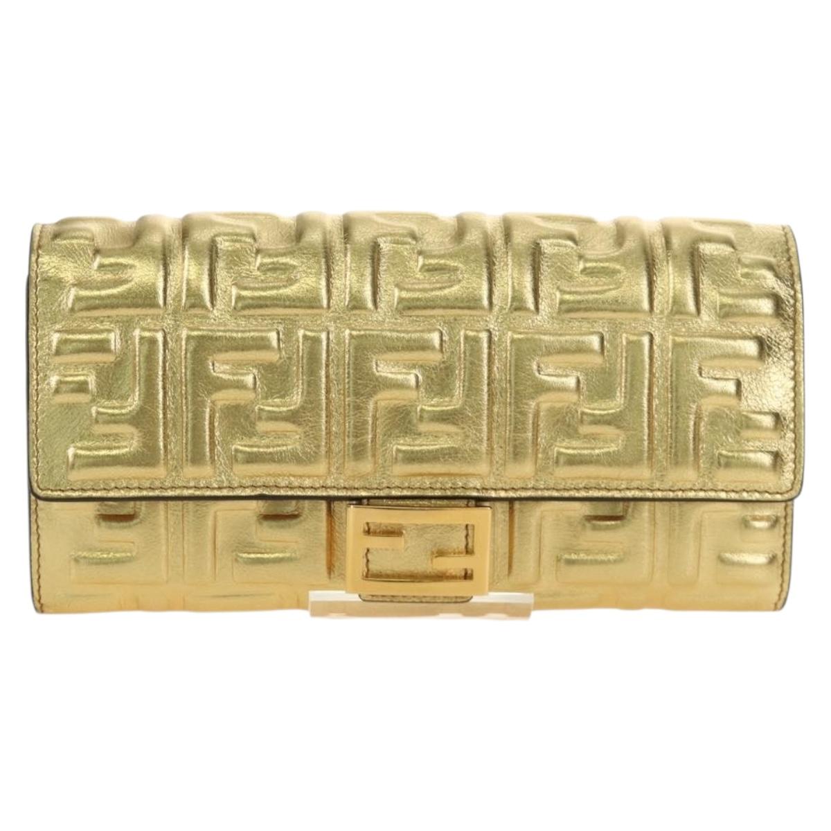 FENDI Zucca Canvas Long Wallet Gold Auth am11795V