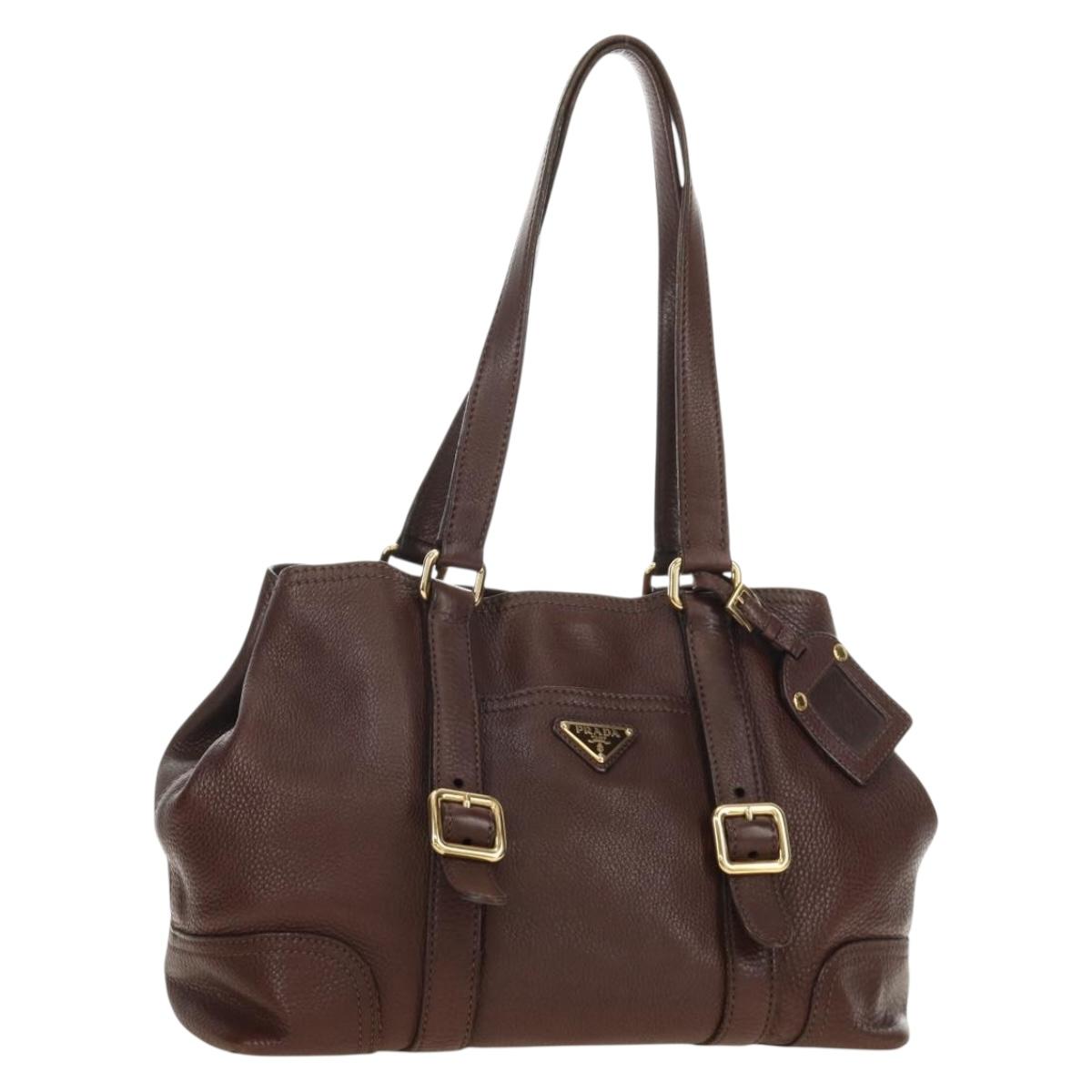 PRADA Shoulder Bag Leather Brown Gold BR3050 Auth am11796V