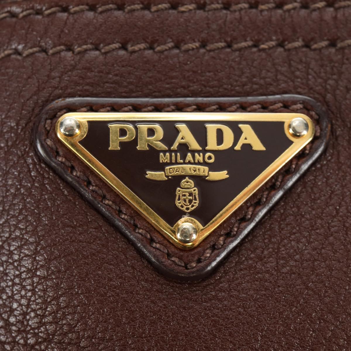 PRADA Shoulder Bag Leather Brown Gold BR3050 Auth am11796V
