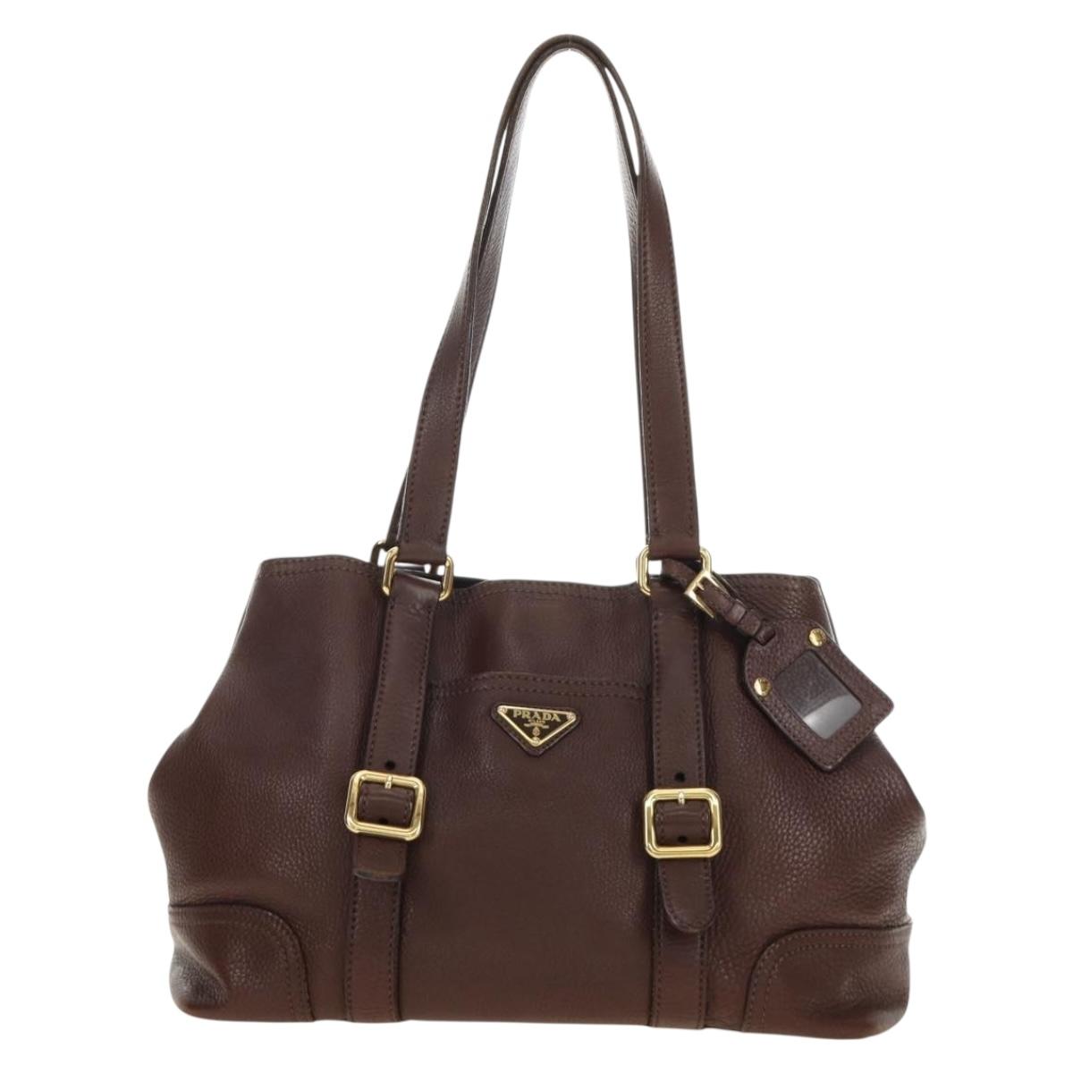 PRADA Shoulder Bag Leather Brown Gold BR3050 Auth am11796V