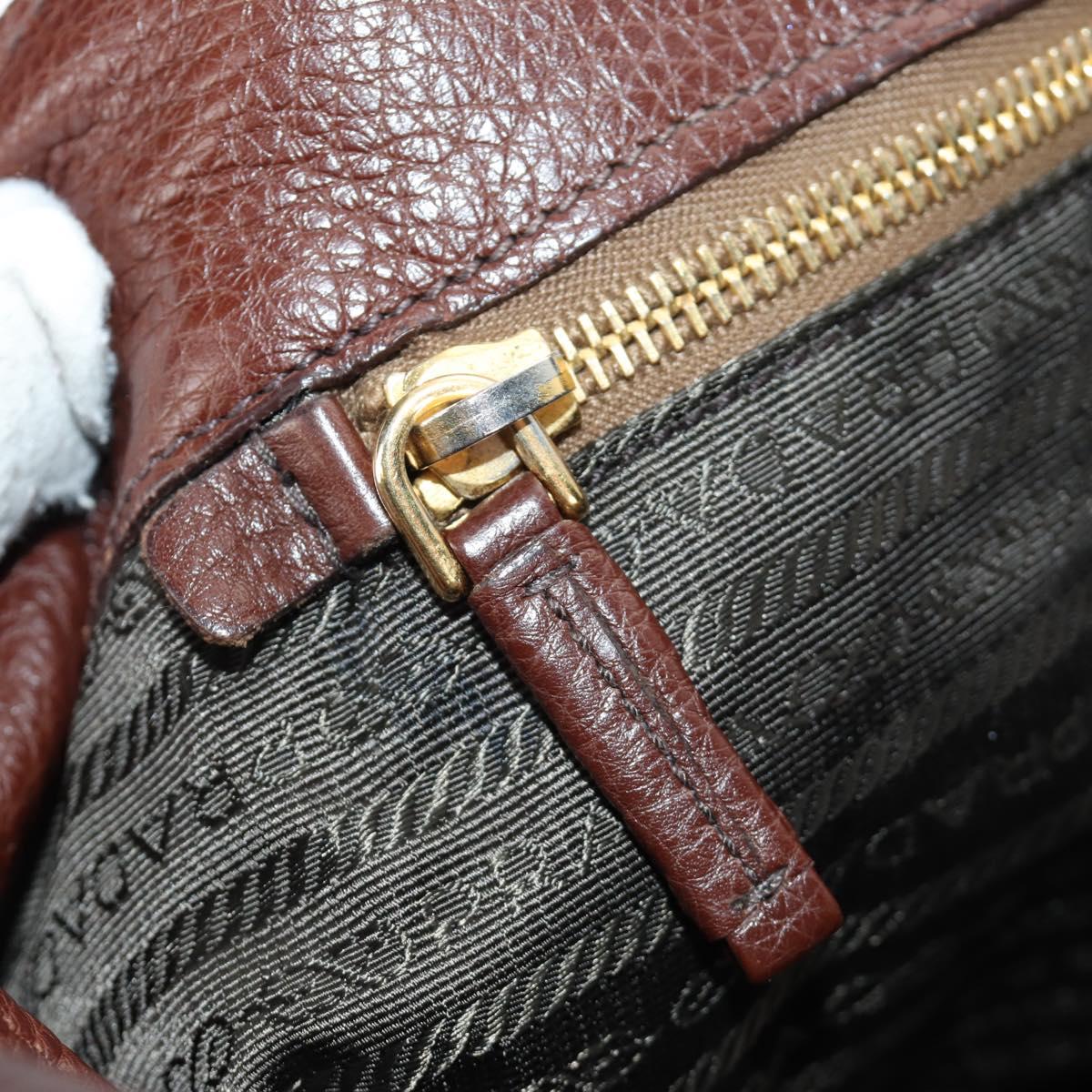 PRADA Shoulder Bag Leather Brown Gold BR3050 Auth am11796V