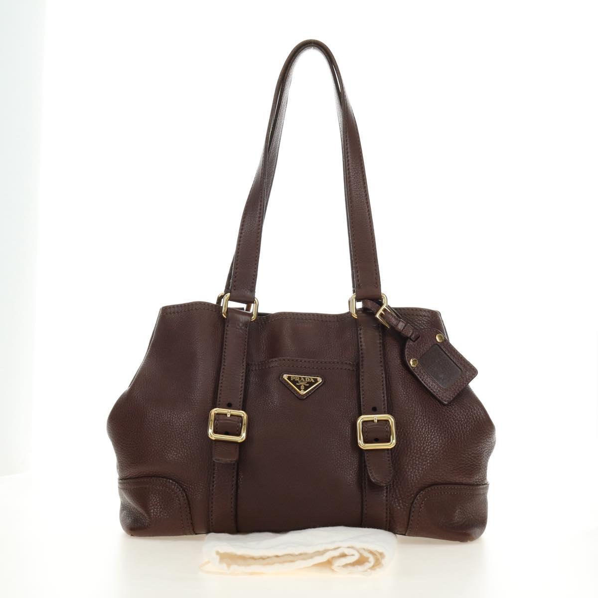 PRADA Shoulder Bag Leather Brown Gold BR3050 Auth am11796V