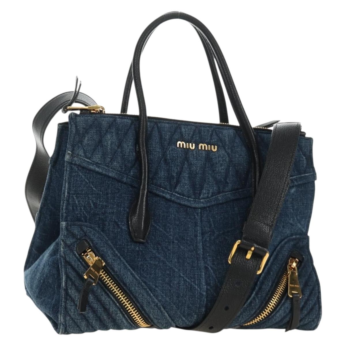 Miu Miu Hand Bag Denim 2way Navy Gold Auth am11797SAV
