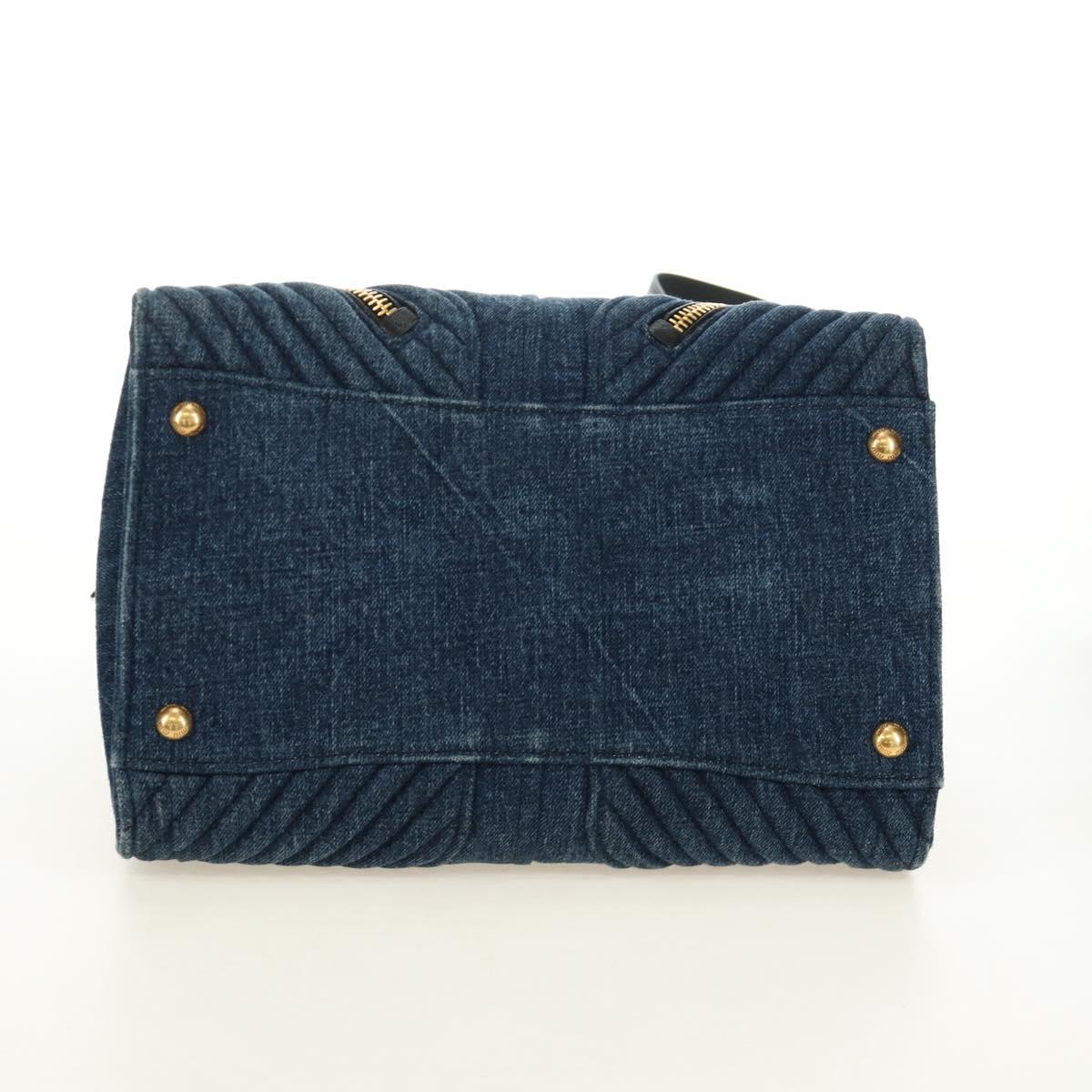 Miu Miu Hand Bag Denim 2way Navy Gold Auth am11797SAV