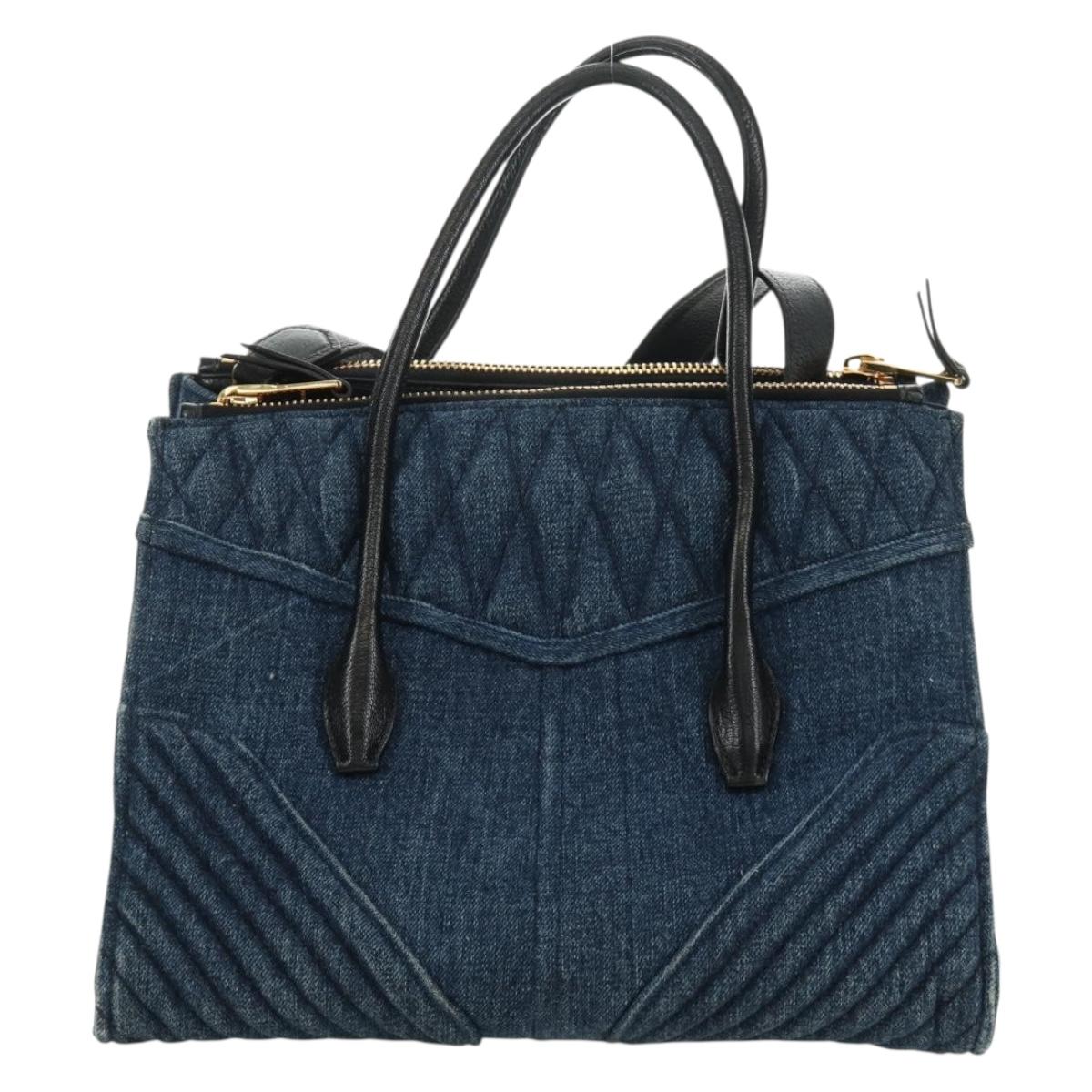 Miu Miu Hand Bag Denim 2way Navy Gold Auth am11797SAV