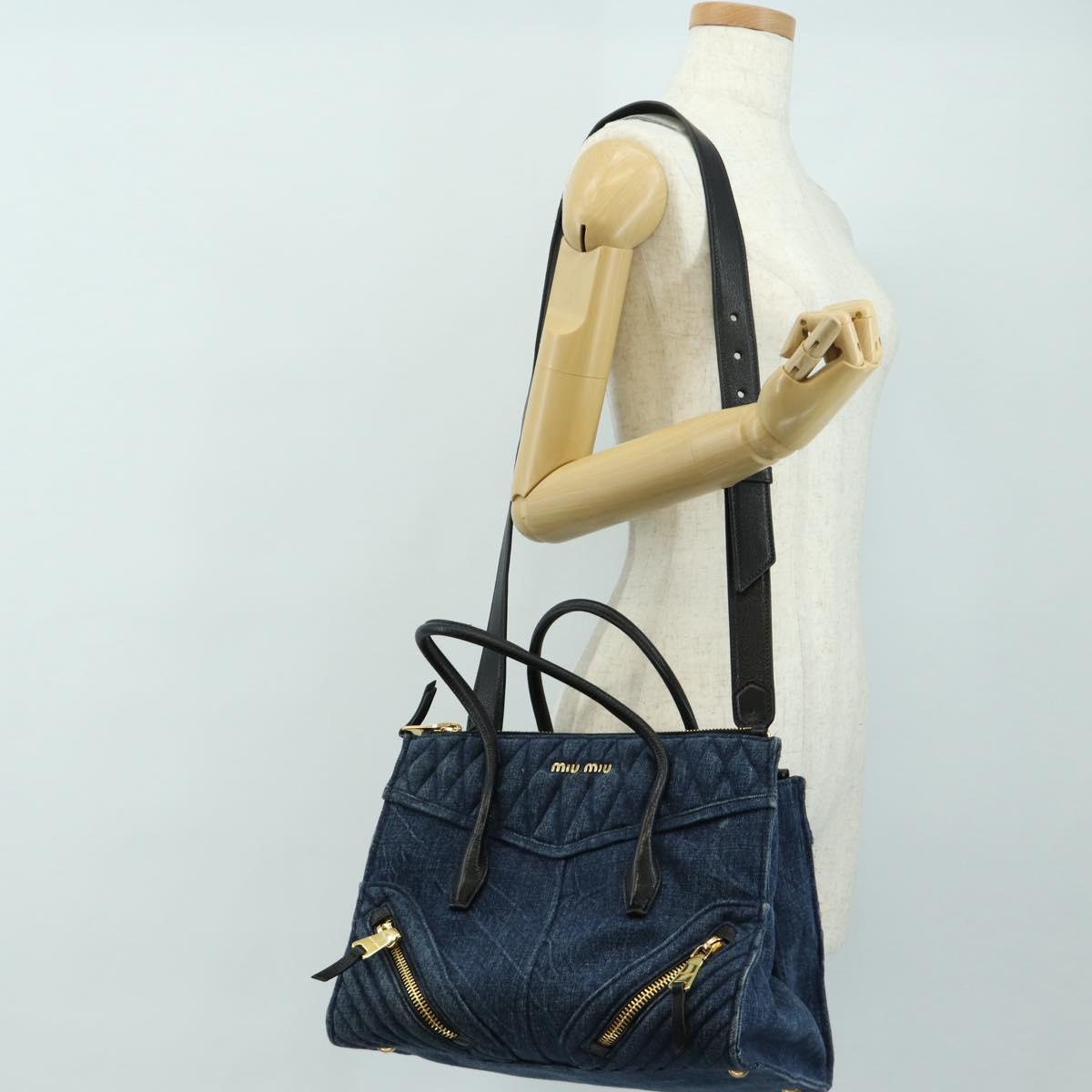 Miu Miu Hand Bag Denim 2way Navy Gold Auth am11797SAV