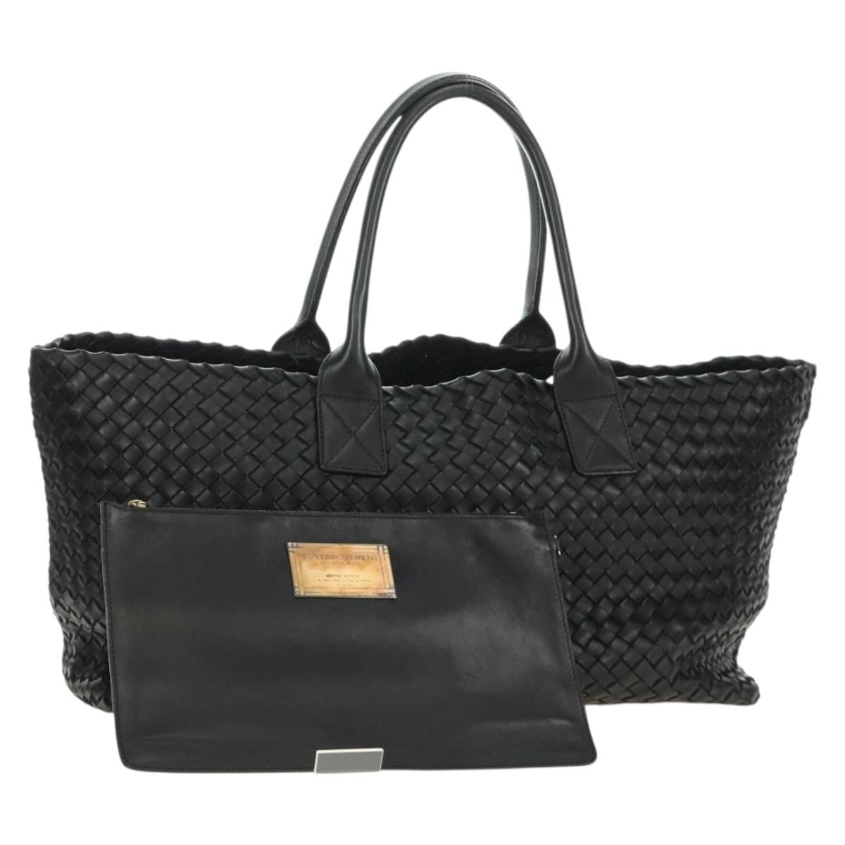 BOTTEGA VENETA INTRECCIATO Cabas MM Hand Bag Leather Black 115664 Auth am11798SM