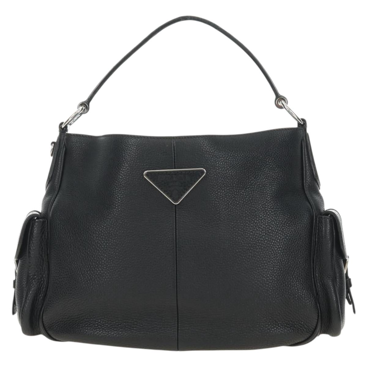 PRADA Shoulder Bag Leather Black Silver Auth am11799V