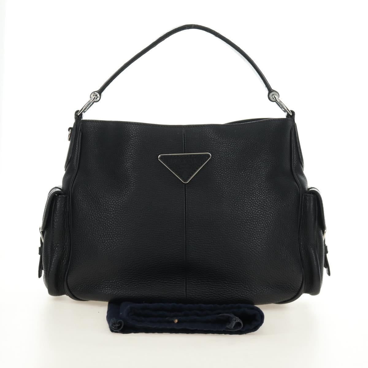 PRADA Shoulder Bag Leather Black Silver Auth am11799V