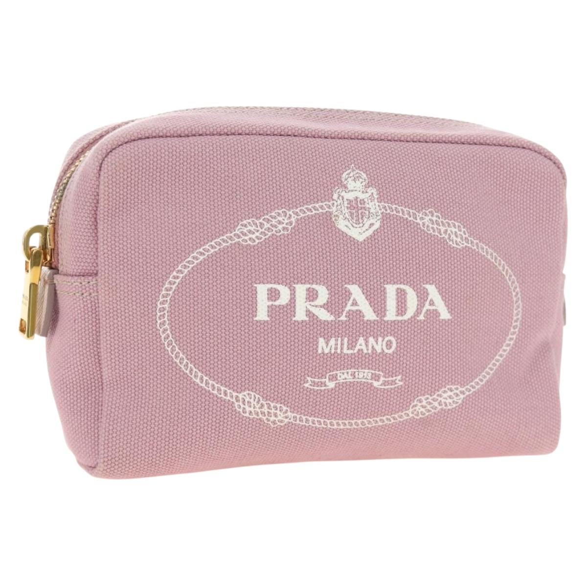 PRADA Canapa Pouch Canvas Pink Gold Auth am11802V