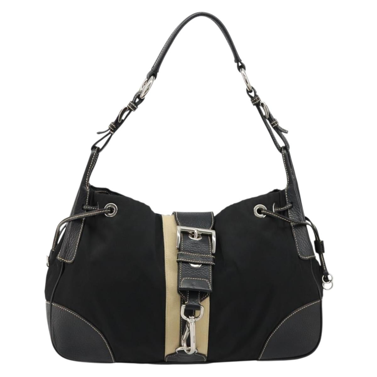 PRADA Shoulder Bag Nylon Leather Black Silver Auth am11803V