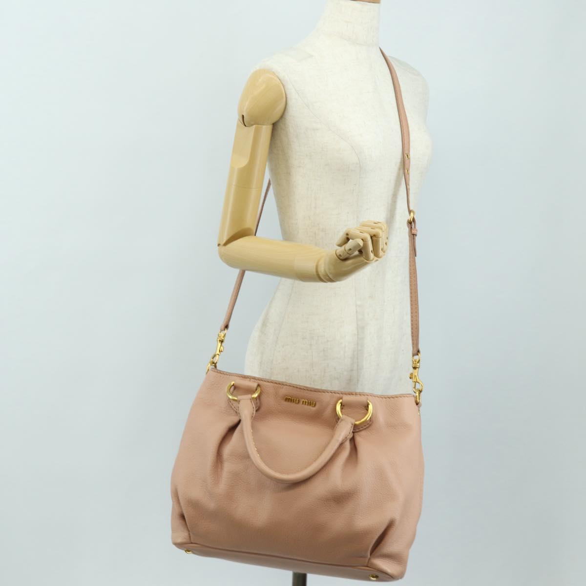 Miu Miu Hand Bag Leather 2way Pink Gold Auth am11804V