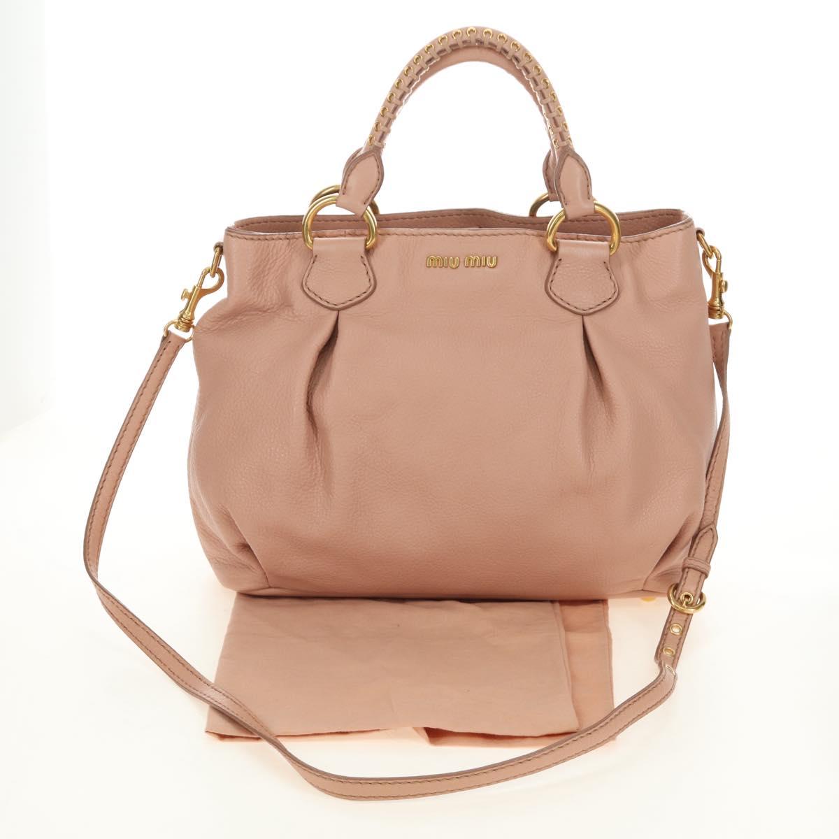 Miu Miu Hand Bag Leather 2way Pink Gold Auth am11804V