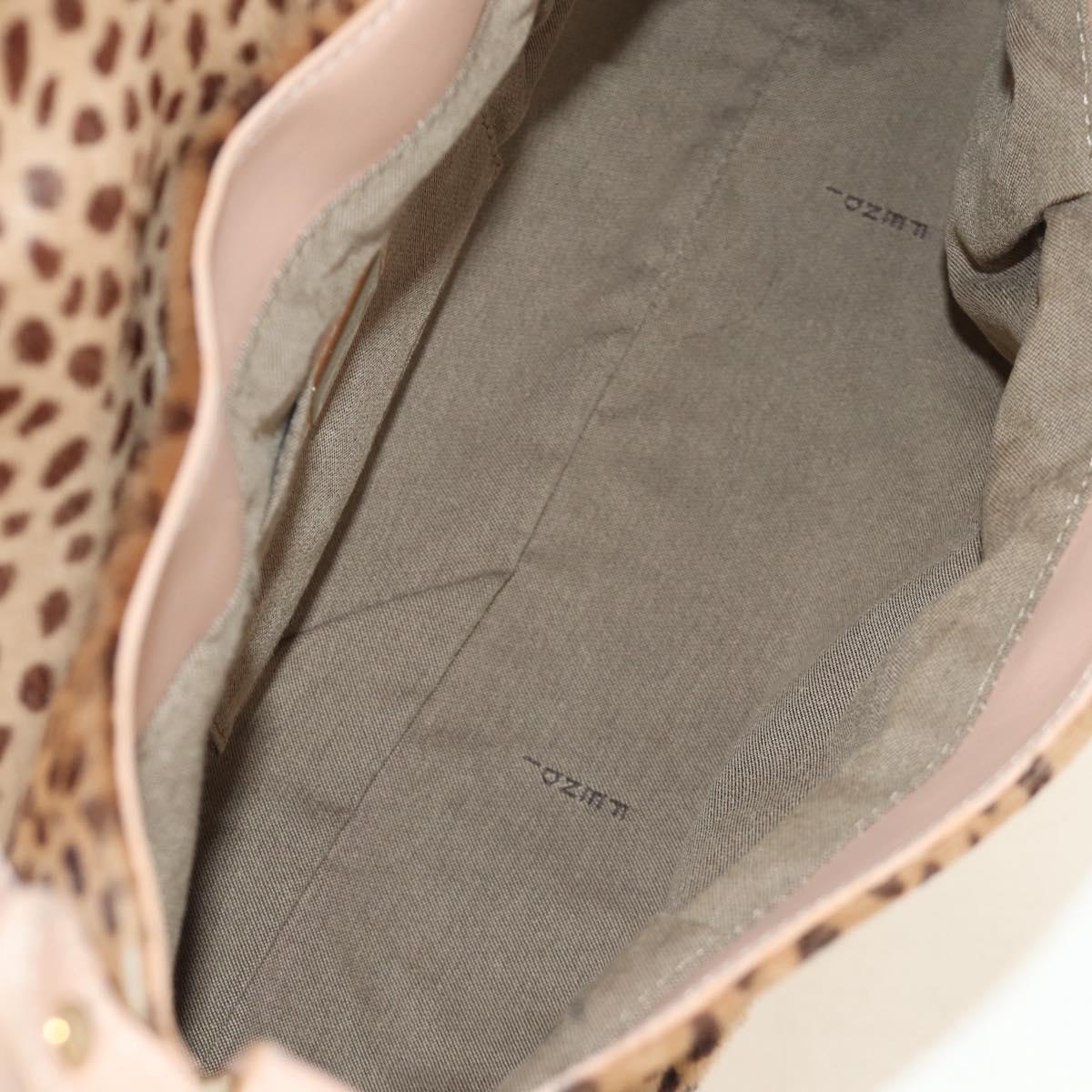 FENDI Hand Bag Unborn Calf Skin Beige Gold Auth am11805SAV