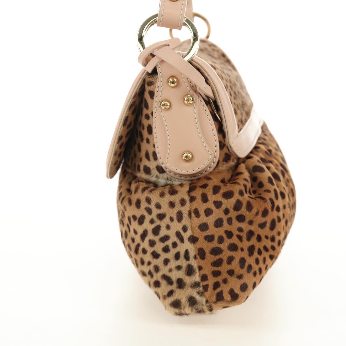 FENDI Hand Bag Unborn Calf Skin Beige Gold Auth am11805SAV