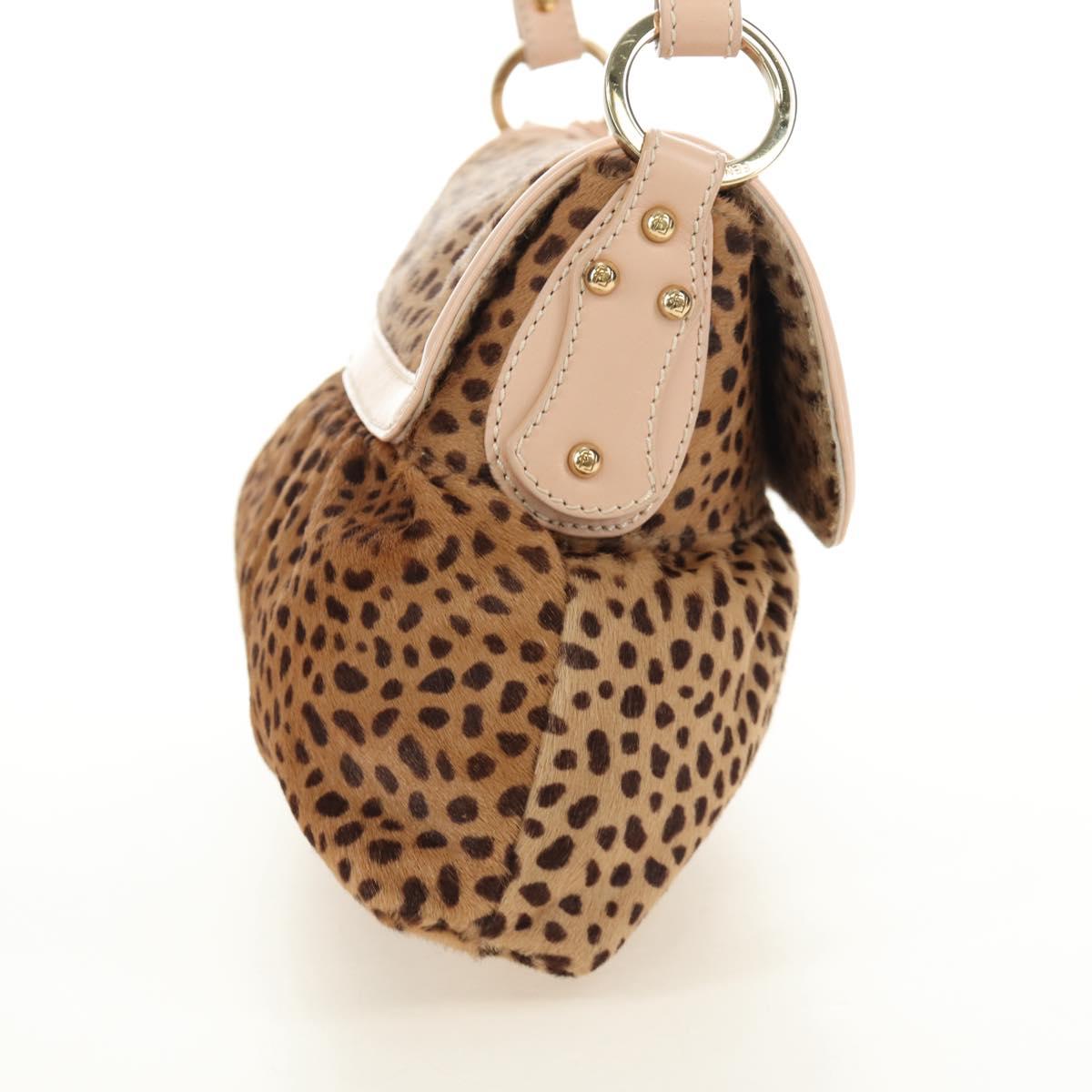 FENDI Hand Bag Unborn Calf Skin Beige Gold Auth am11805SAV