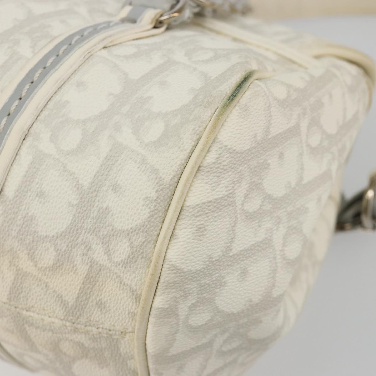 Christian Dior Trotter Canvas Romantic Chain Bag PVC White Silver Auth am11806V