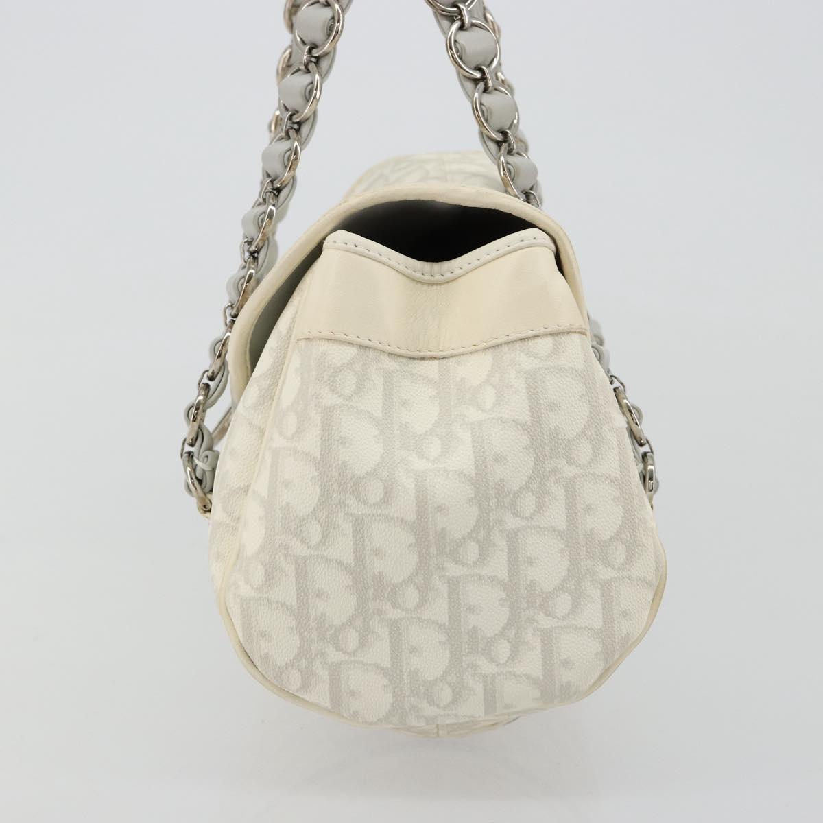 Christian Dior Trotter Canvas Romantic Chain Bag PVC White Silver Auth am11806V