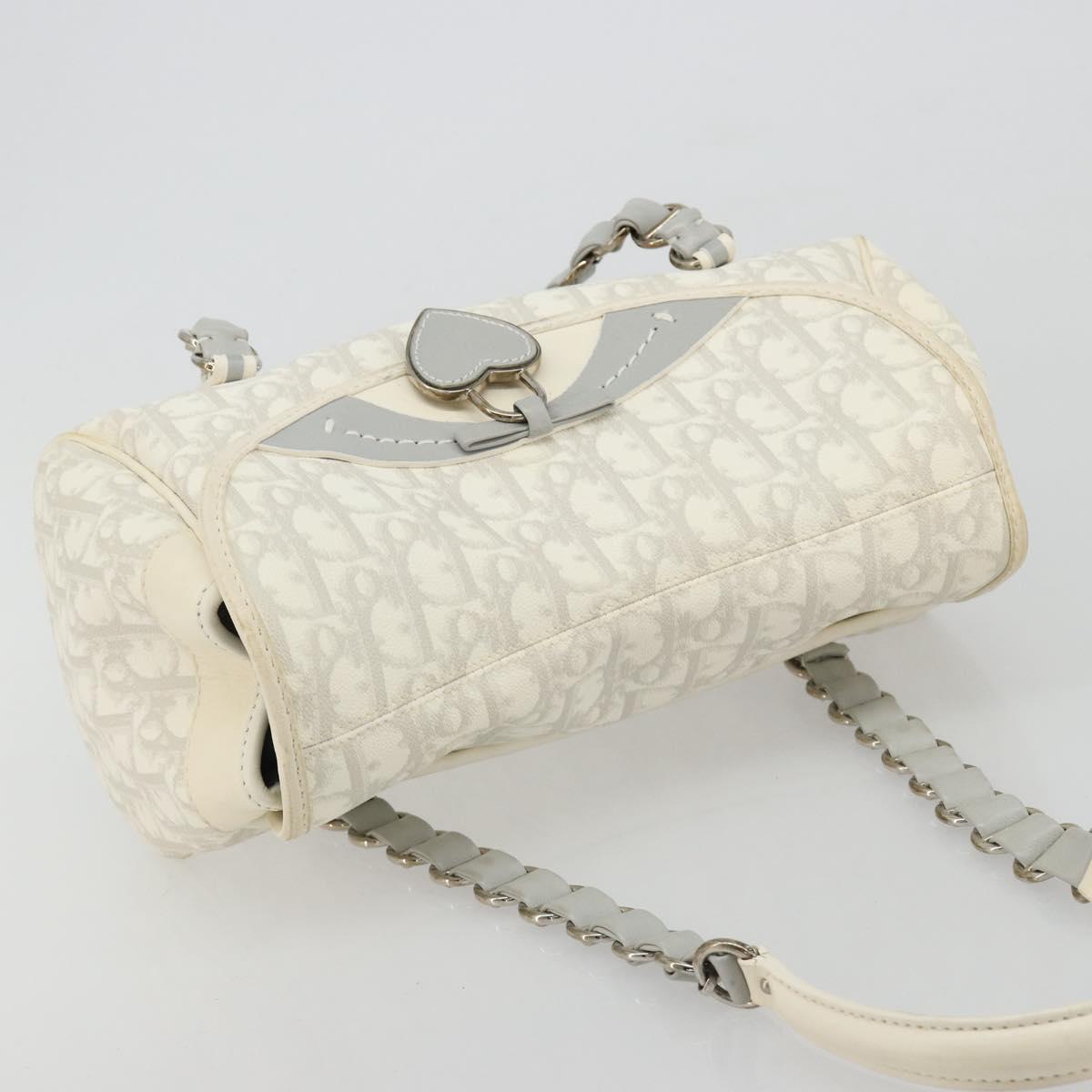 Christian Dior Trotter Canvas Romantic Chain Bag PVC White Silver Auth am11806V