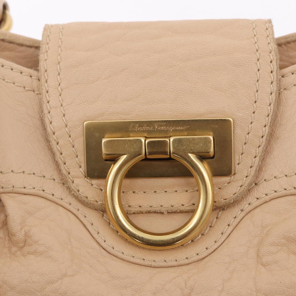 Salvatore Ferragamo Gancini Marissa Bag Leather Beige Gold Auth am11807V