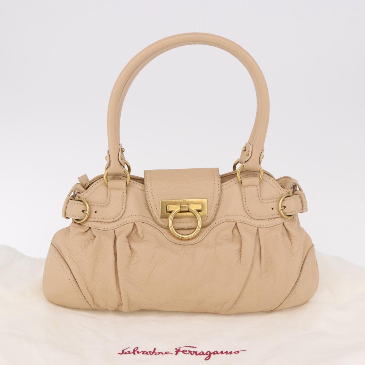 Salvatore Ferragamo Gancini Marissa Bag Leather Beige Gold Auth am11807V